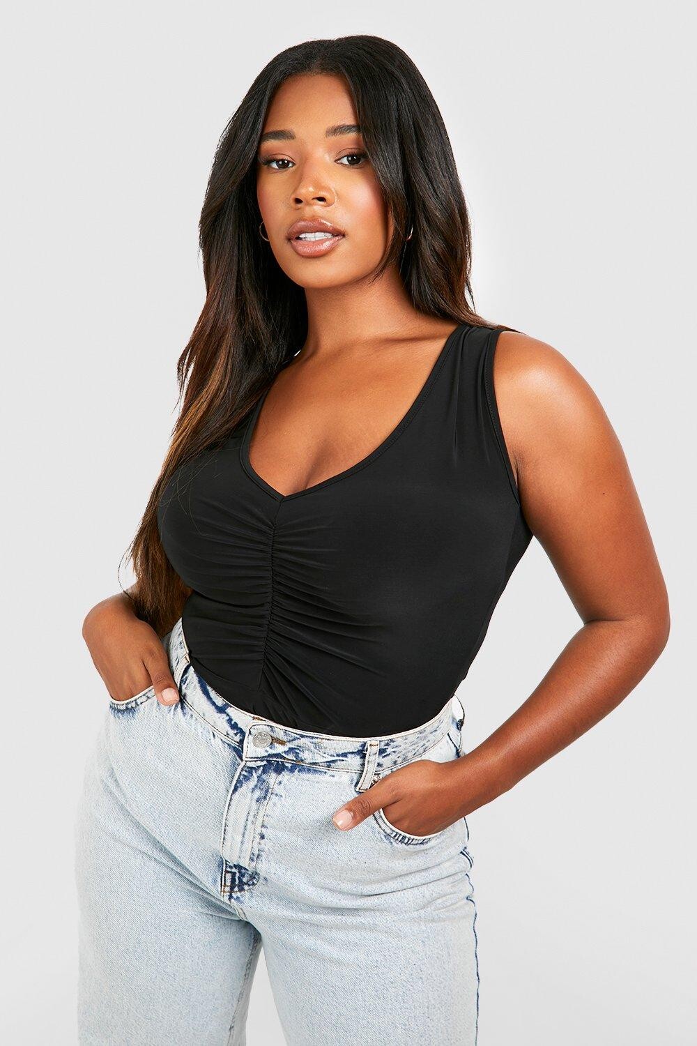 Боди plus с погруженным передним и со сборками Boohoo, черный
Боди plus с погруженным передним и со сборками Boohoo, черный