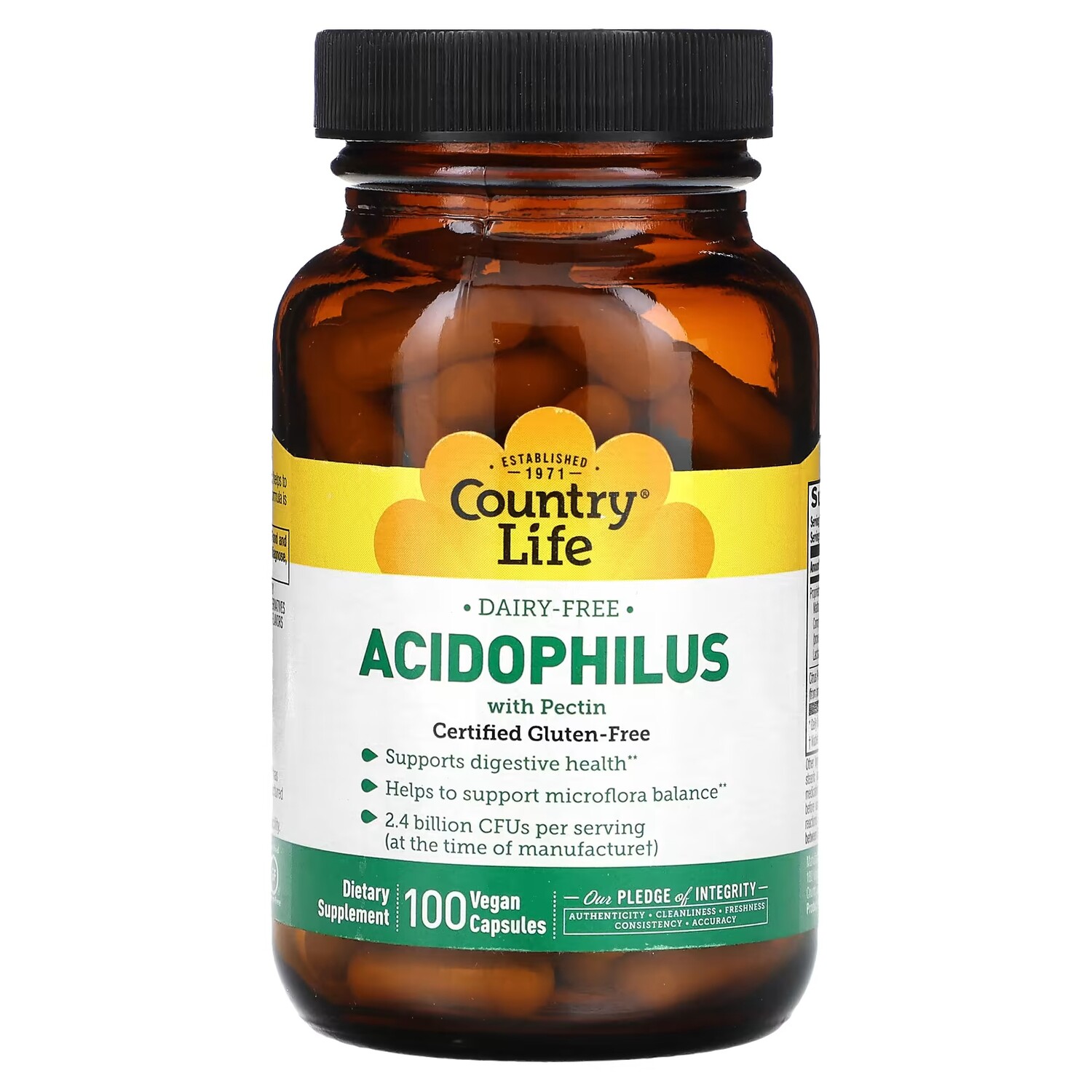 Добавка Country Life Acidophilus с пектином, 100 веганских капсул
Добавка Country Life Acidophilus с пектином, 100 веганских капсул