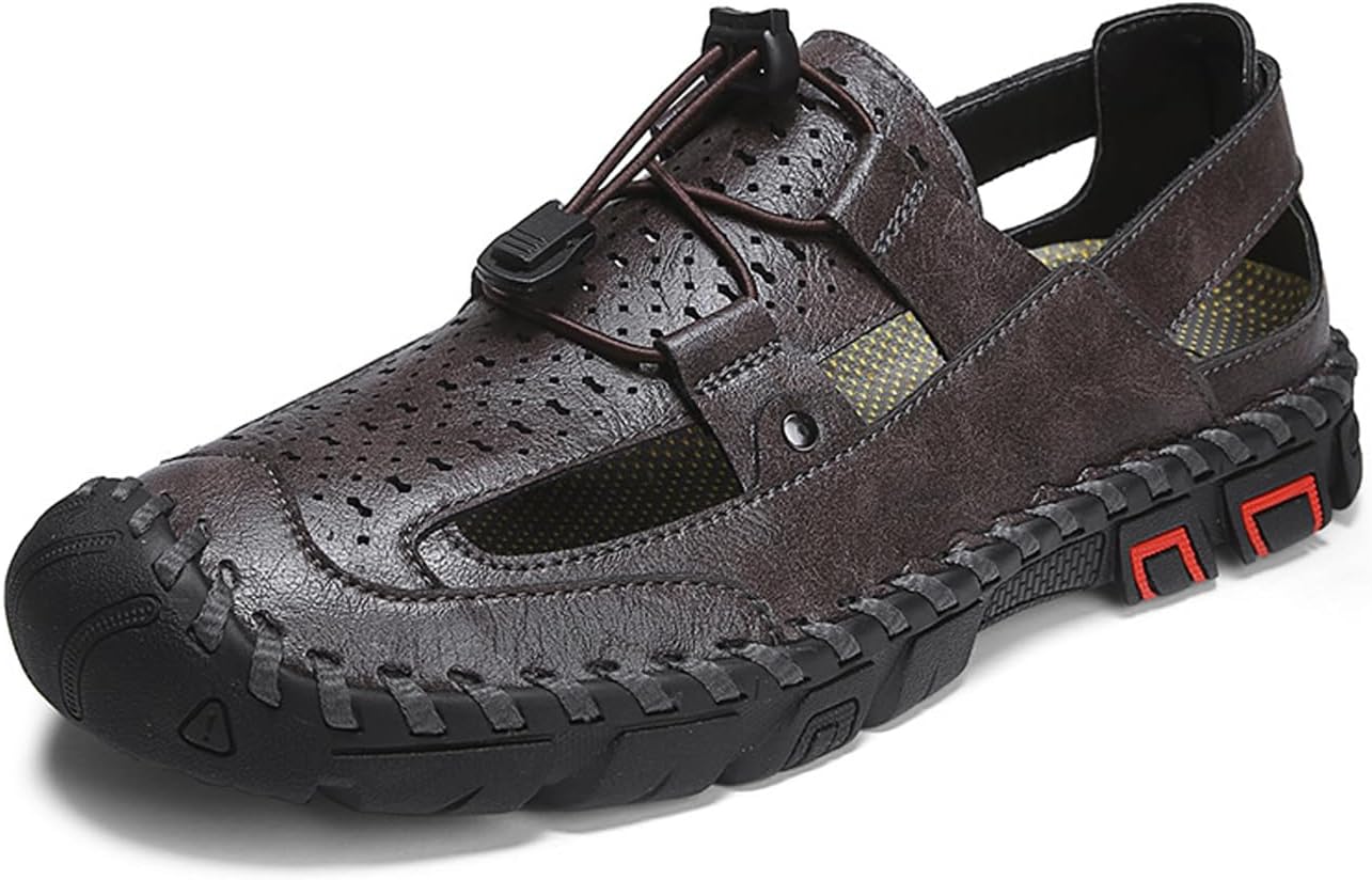 Мужские сандалии NourIron с закрытым носком, ручной работы, из кожи, с регулируемым эластичным ремешком, модель без застежки, для прогулок на улице, вождения, спорта, дышащие, пляжные и прогулочные сандалии-рыбацкие туфли, Brown-1
Мужские сандалии NourIron с закрытым носком, ручной работы, из кожи, с регулируемым эластичным ремешком, модель без застежки, для прогулок на улице, вождения, спорта, дышащие, пляжные и прогулочные сандалии-рыбацкие туфли, Brown-1