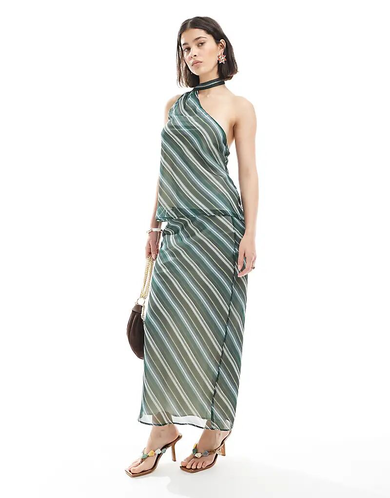 Длинная юбка ASOS DESIGN из шифона с косым кроем в зеленую полоску 
Длинная юбка ASOS DESIGN из шифона с косым кроем в зеленую полоску