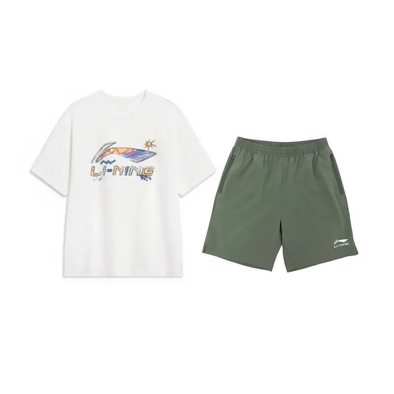 LiNing Повседневная спортивная одежда унисекс, standard белый short-sleeved shirt+thyme зеленый sports shorts
LiNing Повседневная спортивная одежда унисекс, standard белый short-sleeved shirt+thyme зеленый sports shorts