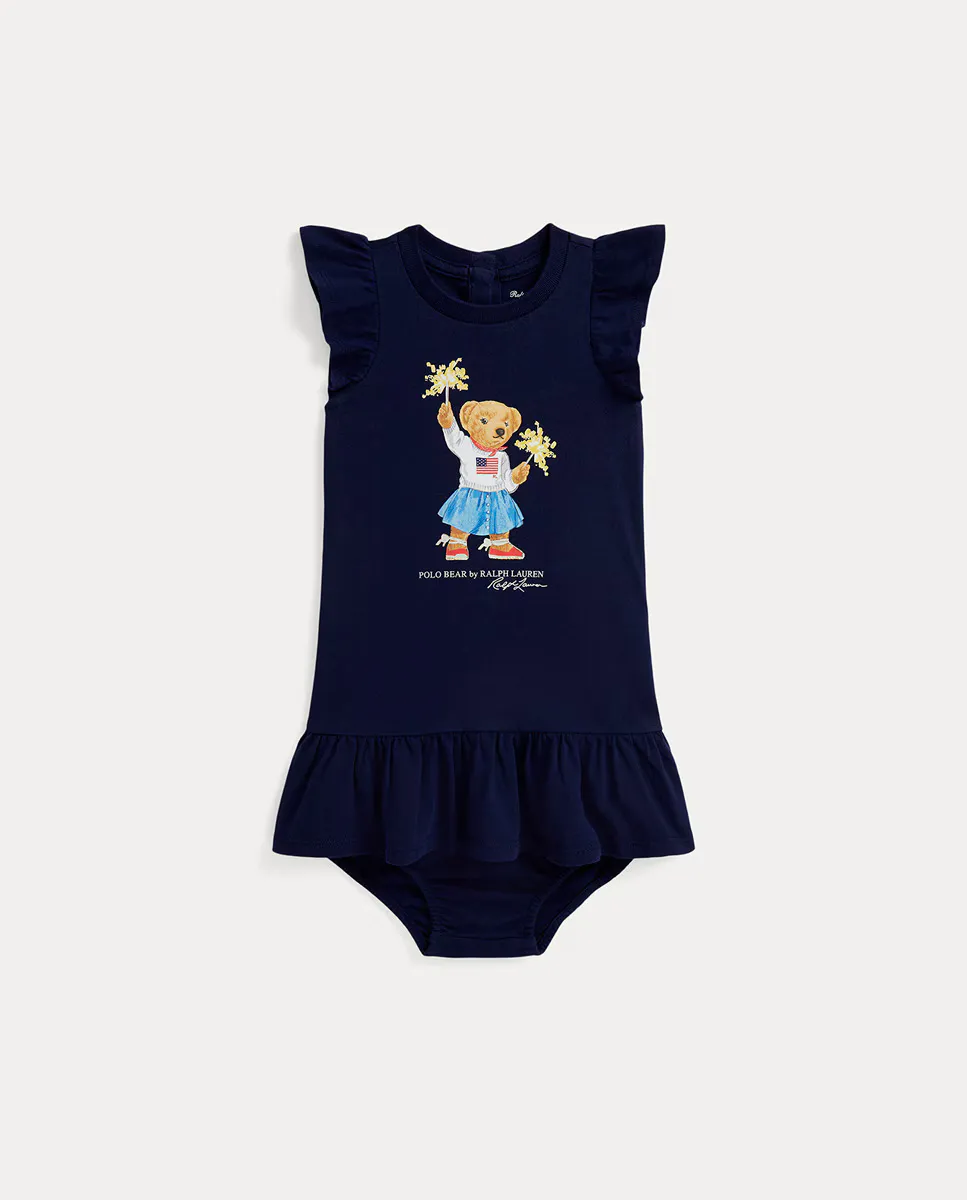 Детское платье для девочки из хлопка с шортами и Polo Bear Polo Ralph Lauren, темно-синий 
Детское платье для девочки из хлопка с шортами и Polo Bear Polo Ralph Lauren, темно-синий