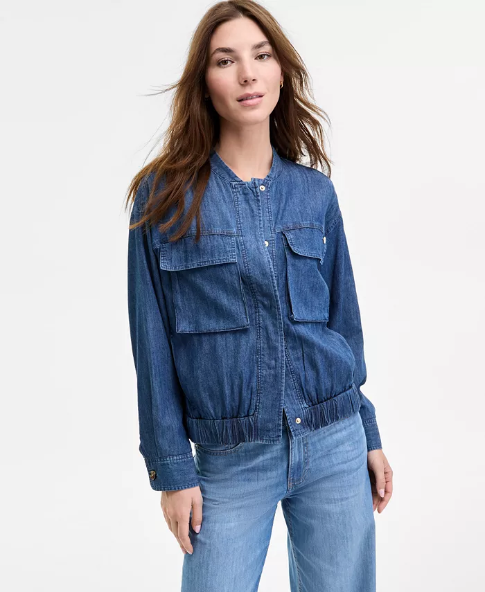 Женская бомбер-куртка из шамбре в утилитарном стиле Tommy Hilfiger, синий 
Женская бомбер-куртка из шамбре в утилитарном стиле Tommy Hilfiger, синий