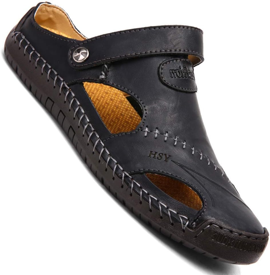 Мужские повседневные кожаные сандалии KINOW с закрытым носком для улицы, спорта и пляжа, обувь на плоской подошве, черный
Мужские повседневные кожаные сандалии KINOW с закрытым носком для улицы, спорта и пляжа, обувь на плоской подошве, черный