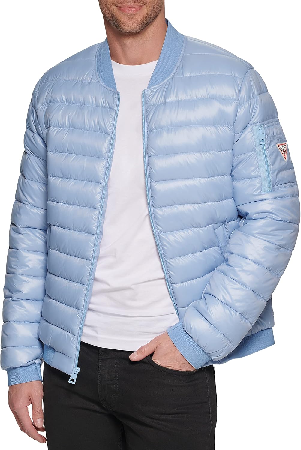 GUESS Мужская легкая куртка-бомбер с длинными рукавами и эластичными манжетами, Powder Blue
GUESS Мужская легкая куртка-бомбер с длинными рукавами и эластичными манжетами, Powder Blue