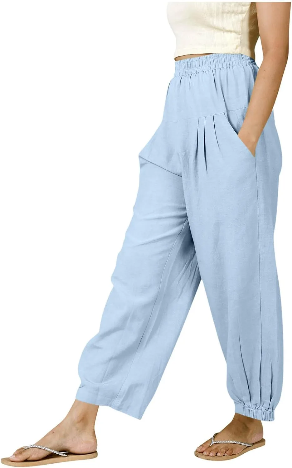 Женские хлопковые льняные брюки с высокой эластичной талией
Женские хлопковые льняные брюки с высокой эластичной талией