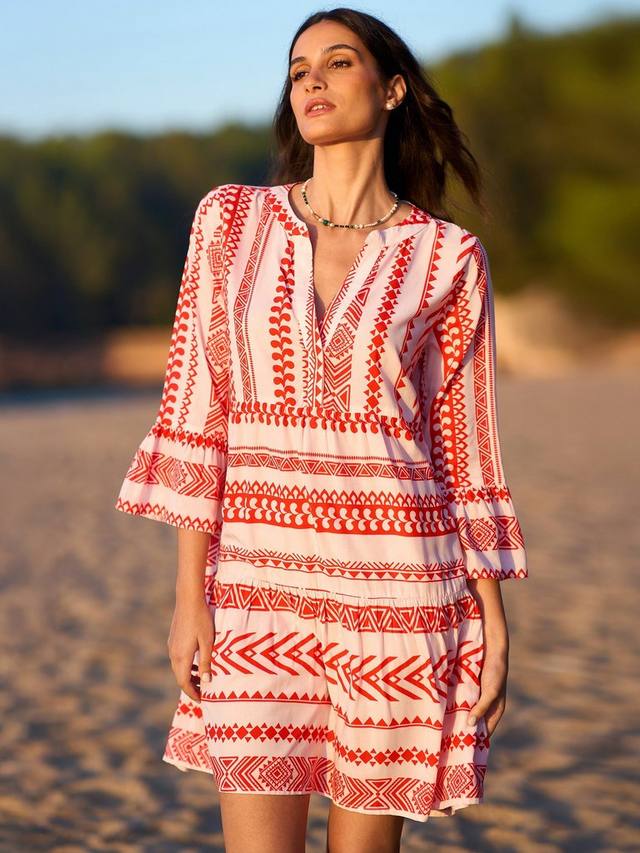 Туника-платье с геометрическим принтом в полоску Yumi, Coral
Туника-платье с геометрическим принтом в полоску Yumi, Coral