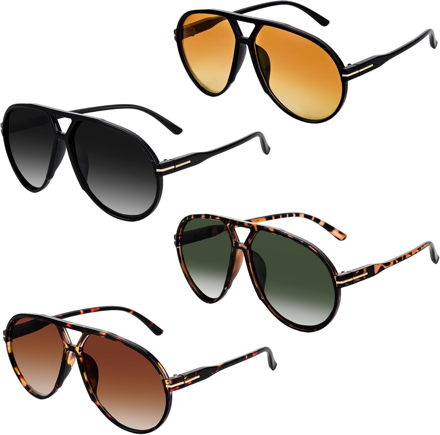 4 пары ретро-солнцезащитных очков-авиаторов большого размера для женщин и мужчин. Модные, не спутываются, в стиле 70-х. Большие солнцезащитные очки-авиаторы IKUVNA, Black+gradient Orange+tortoise Brown+tortoise G15
4 пары ретро-солнцезащитных очков-авиаторов большого размера для женщин и мужчин. Модные, не спутываются, в стиле 70-х. Большие солнцезащитные очки-авиаторы IKUVNA, Black+gradient Orange+tortoise Brown+tortoise G15