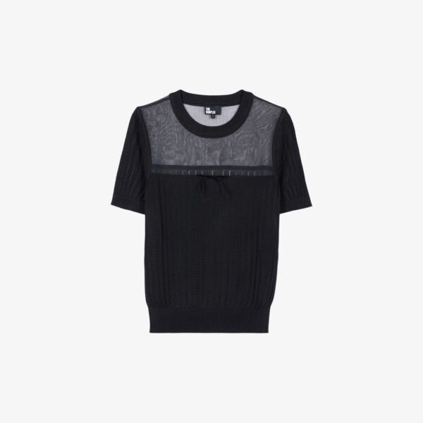 Топ из ткани и сетки с ажурными вставками и короткими рукавами The Kooples, черный
Топ из ткани и сетки с ажурными вставками и короткими рукавами The Kooples, черный