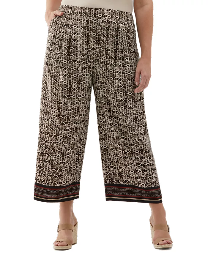 Укороченные брюки больших размеров с широкими штанинами и медальонным принтом ELLA Rafaella, черный
Укороченные брюки больших размеров с широкими штанинами и медальонным принтом ELLA Rafaella, черный