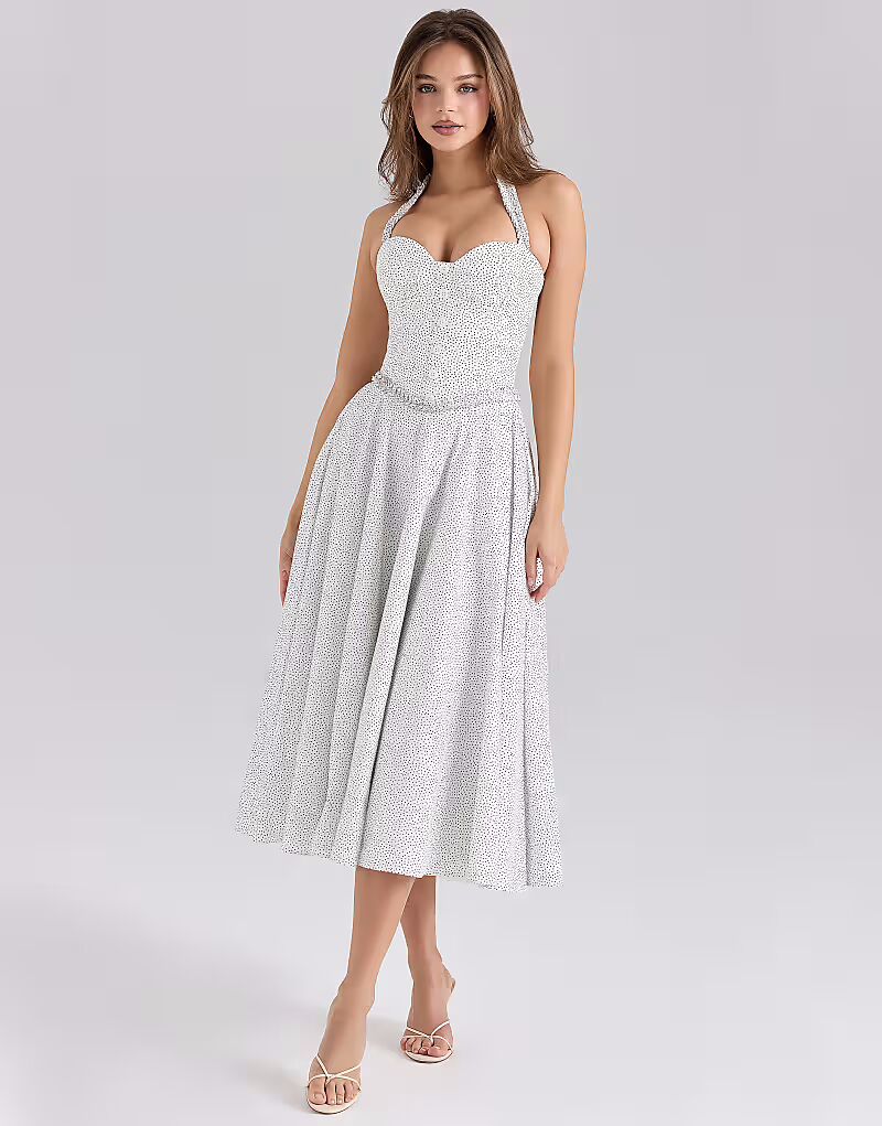 Платье-миди House of CB Georgie из хлопка с халтер-воротником в белый горошек
Платье-миди House of CB Georgie из хлопка с халтер-воротником в белый горошек