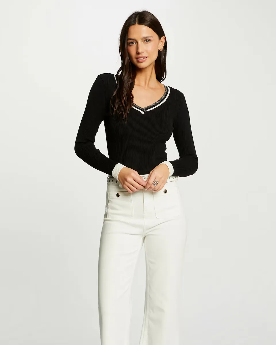 Женский свитер с длинными рукавами и V-образным вырезом Morgan, черный
Женский свитер с длинными рукавами и V-образным вырезом Morgan, черный