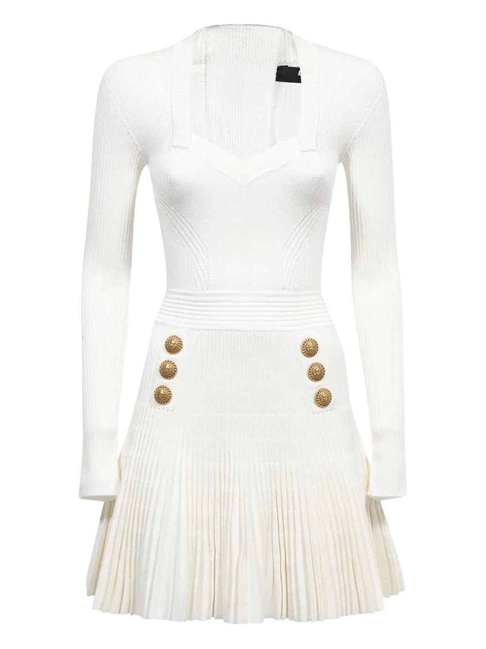 Мини-платье с плиссировкой и пуговицами в виде льва BALMAIN, белый 
Мини-платье с плиссировкой и пуговицами в виде льва BALMAIN, белый