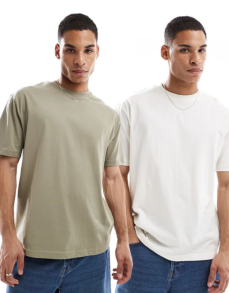 Набор из 2 футболок свободного кроя от ASOS DESIGN в кремовом и хаки-зеленом цветах
Набор из 2 футболок свободного кроя от ASOS DESIGN в кремовом и хаки-зеленом цветах