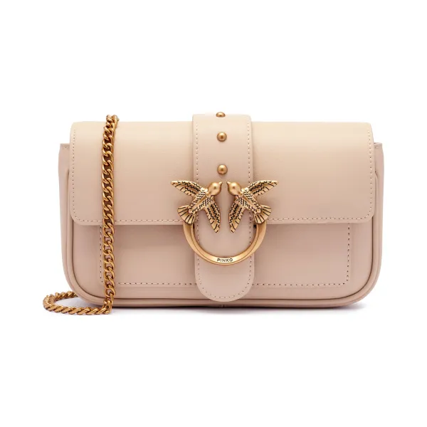 Кожаная сумка через плечо Love с одним карманом Pinko, бежевый 
Кожаная сумка через плечо Love с одним карманом Pinko, бежевый