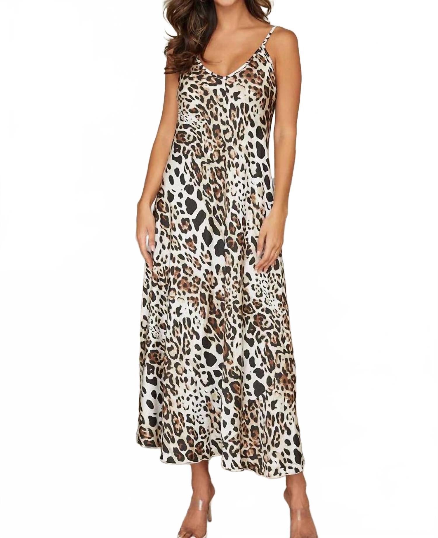 Итальянское платье-комбинация с леопардовым принтом в бело-разноцветном исполнении Milio Milano