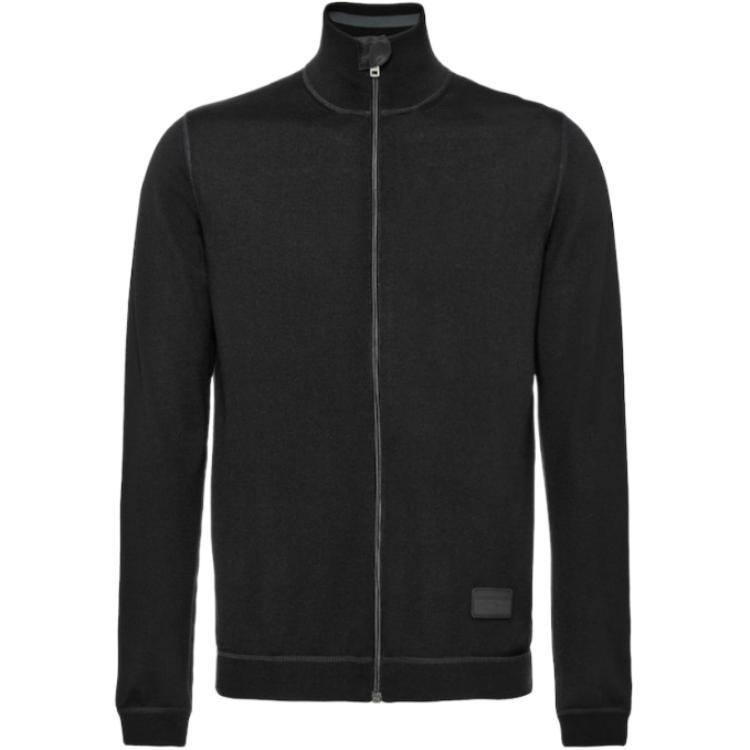 PRADA Свитер мужской черный с воротником стойкой, кардиган умеренной длины
PRADA Свитер мужской черный с воротником стойкой, кардиган умеренной длины