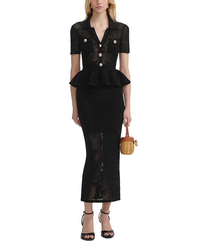 Чёрное платье миди с кружевной отделкой и бантом Self-Portrait, черный 
Чёрное платье миди с кружевной отделкой и бантом Self-Portrait, черный