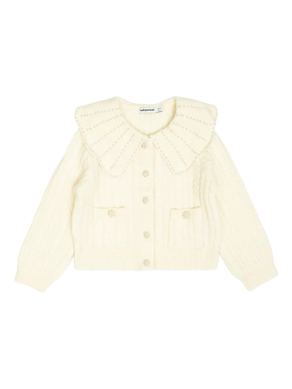Кардиган косой вязки, украшенный жемчугом Self-Portrait Kids, нейтральный
Кардиган косой вязки, украшенный жемчугом Self-Portrait Kids, нейтральный