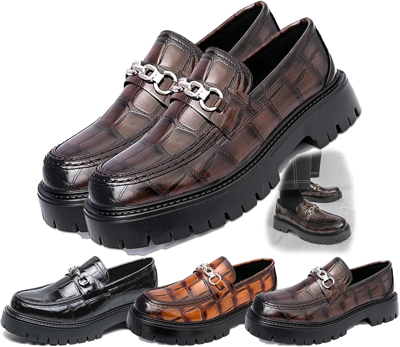 Мужские кожаные слипоны с принтом на платформе, пенни-лоферы с круглым носком и металлическим декором, противоскользящие, стильные текстурированные туфли для вечеринок и свадеб Generic, коричневый
Мужские кожаные слипоны с принтом на платформе, пенни-лоферы с круглым носком и металлическим декором, противоскользящие, стильные текстурированные туфли для вечеринок и свадеб Generic, коричневый