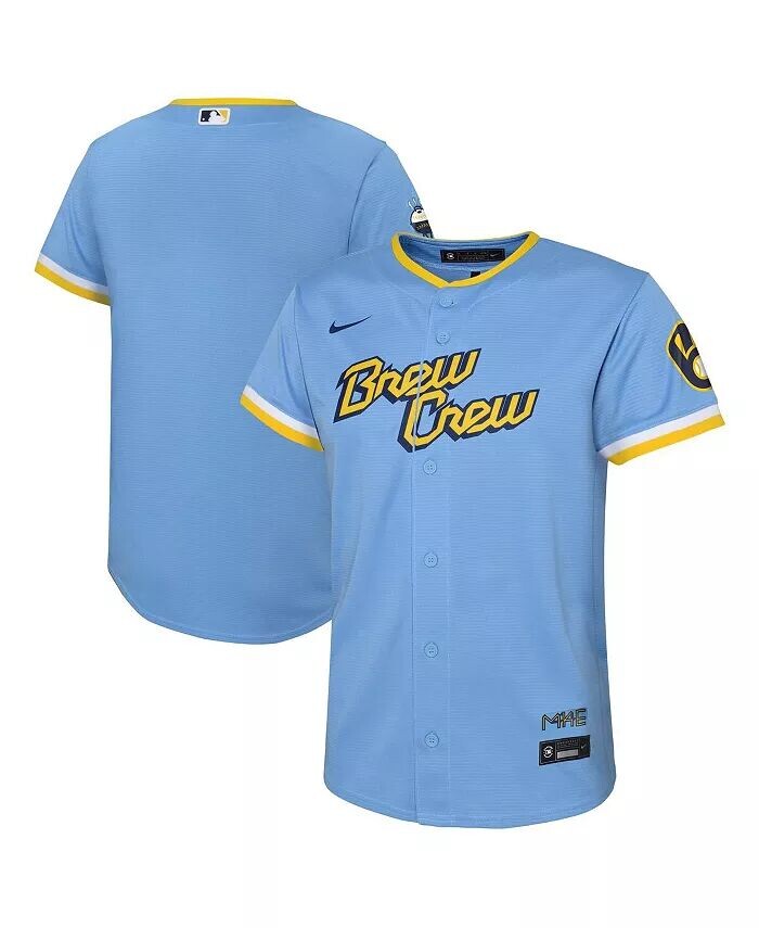 Реплика команды Milwaukee Brewers City Connect для мальчиков и девочек синего цвета Nike
Реплика команды Milwaukee Brewers City Connect для мальчиков и девочек синего цвета Nike