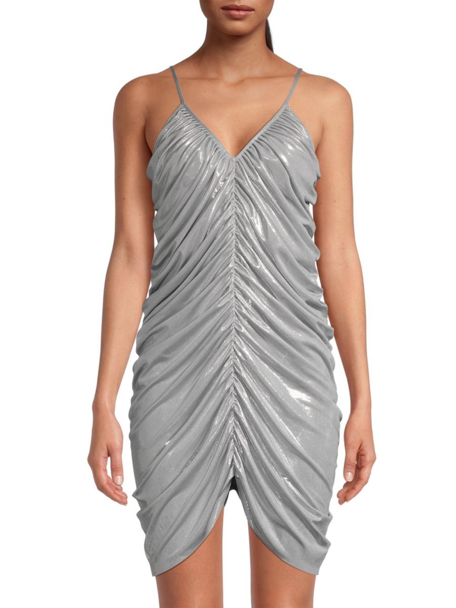 Мини-платье Diana со сборками и эффектом металлик Norma Kamali, серебряный 
Мини-платье Diana со сборками и эффектом металлик Norma Kamali, серебряный