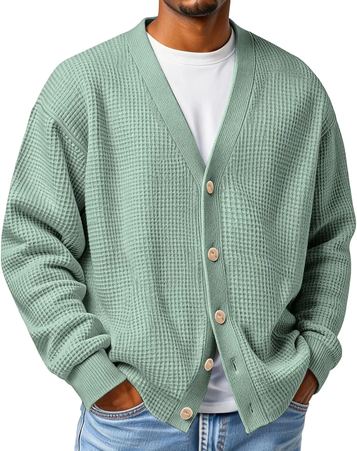 Мужской кардиган с фактурной вафельной вязкой Kenvina
Мужской кардиган с фактурной вафельной вязкой Kenvina