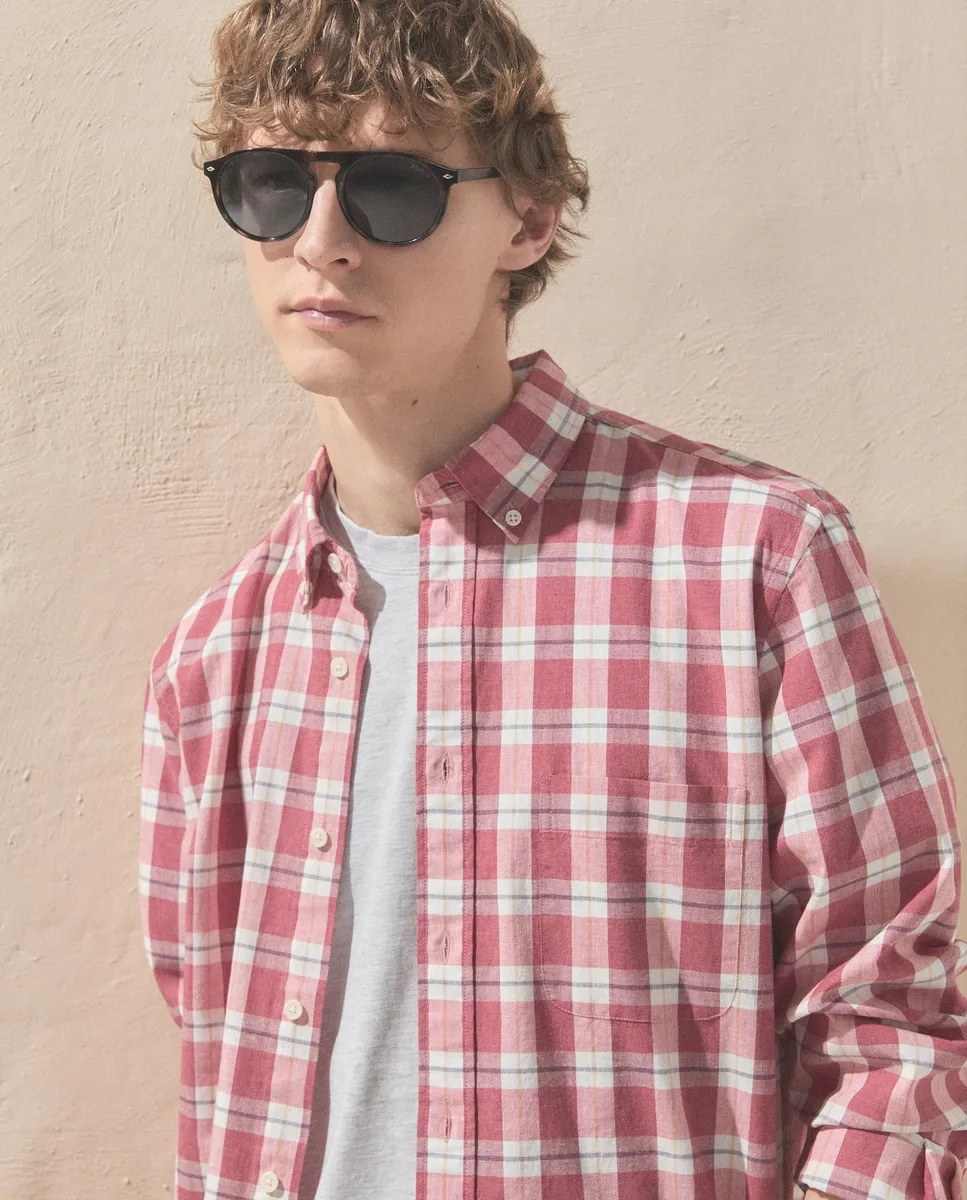 Мужская рубашка из хлопка и льна в клетку Dustin, гранатовый 
Мужская рубашка из хлопка и льна в клетку Dustin, гранатовый