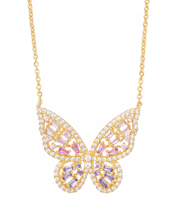 Кулон в виде бабочки с красными кубическими цирконами и эффектом омбре, 18 дюймов, серебряная, золотая или розовая золотая пластина Macy'S, purple
