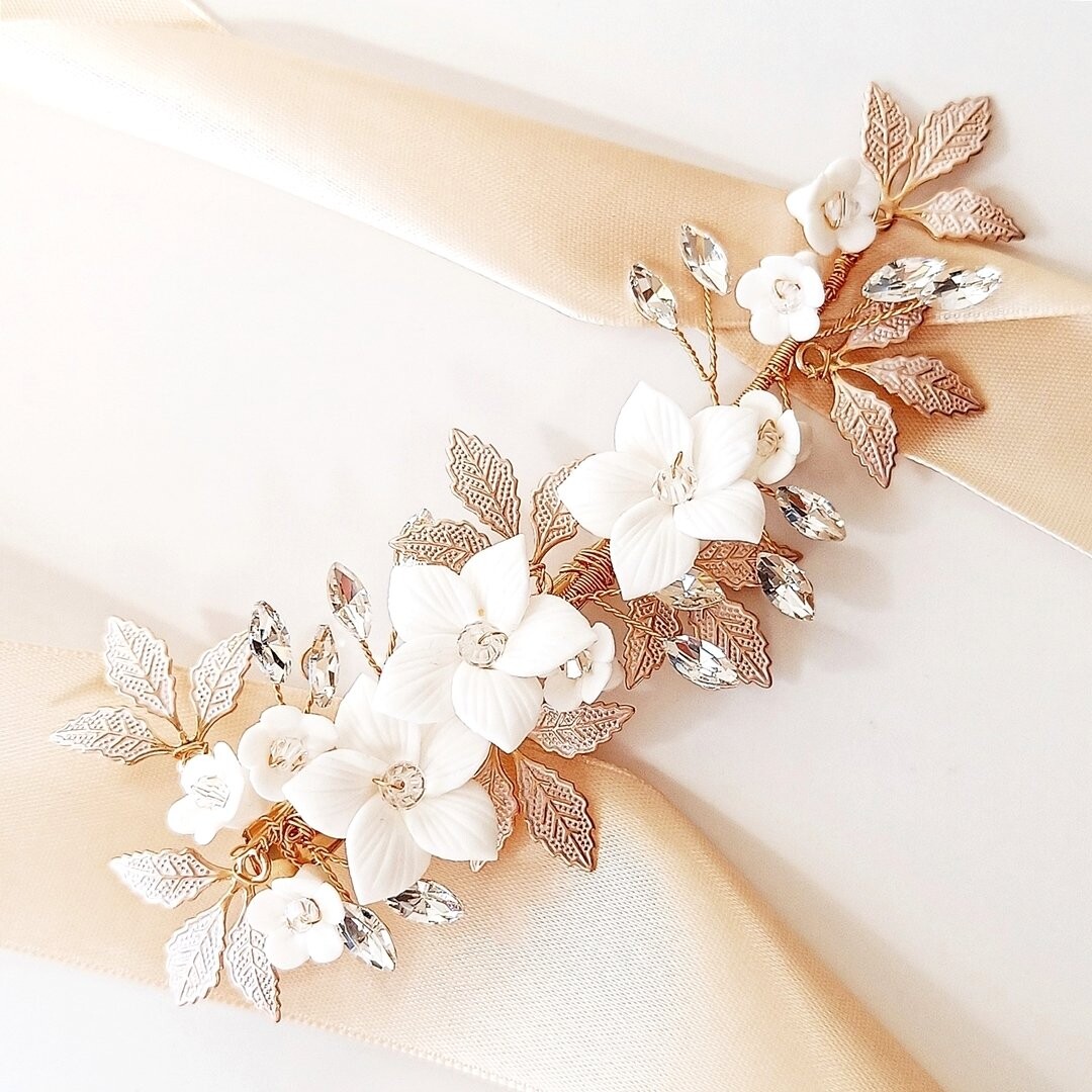 Коконет, Золотая заколка для волос Цветы Кристаллы Листья Свадебные Musthave Теплого оттенка Kokonet 
Коконет, Золотая заколка для волос Цветы Кристаллы Листья Свадебные Musthave Теплого оттенка Kokonet