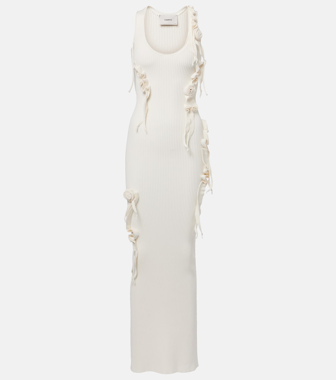 Макси-платье с цветочными аппликациями и рубчиками Coperni, белый
Макси-платье с цветочными аппликациями и рубчиками Coperni, белый