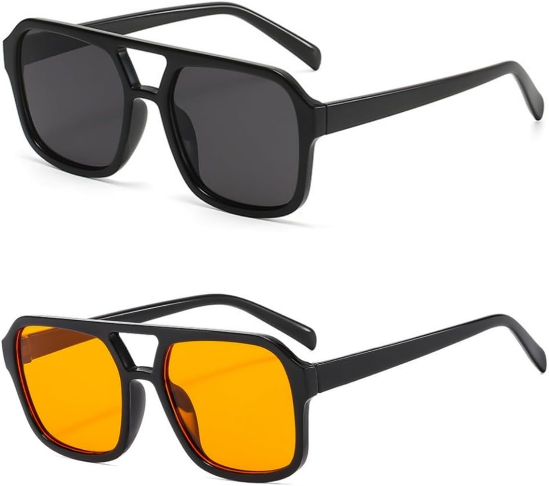 Ретро-солнцезащитные очки-авиаторы квадратной формы в стиле 70-х годов для женщин и мужчин, винтажные прямоугольные солнцезащитные очки в плоской оправе, модные очки IKUVNA, Black+orange
Ретро-солнцезащитные очки-авиаторы квадратной формы в стиле 70-х годов для женщин и мужчин, винтажные прямоугольные солнцезащитные очки в плоской оправе, модные очки IKUVNA, Black+orange