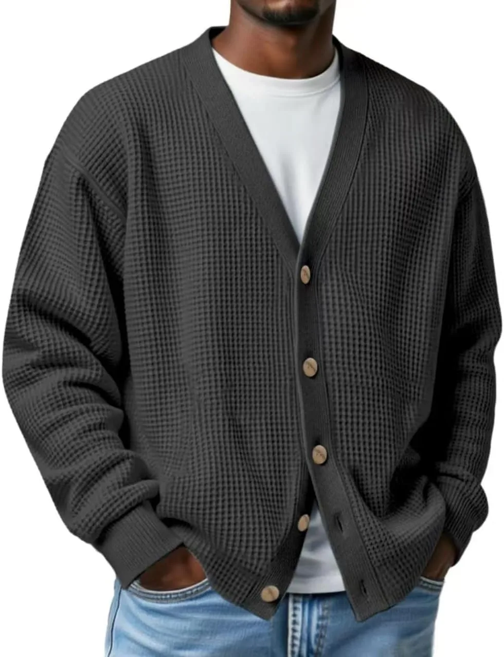 Мужской кардиган Casual Loose Waffle с V-образным вырезом на пуговицах
Мужской кардиган Casual Loose Waffle с V-образным вырезом на пуговицах