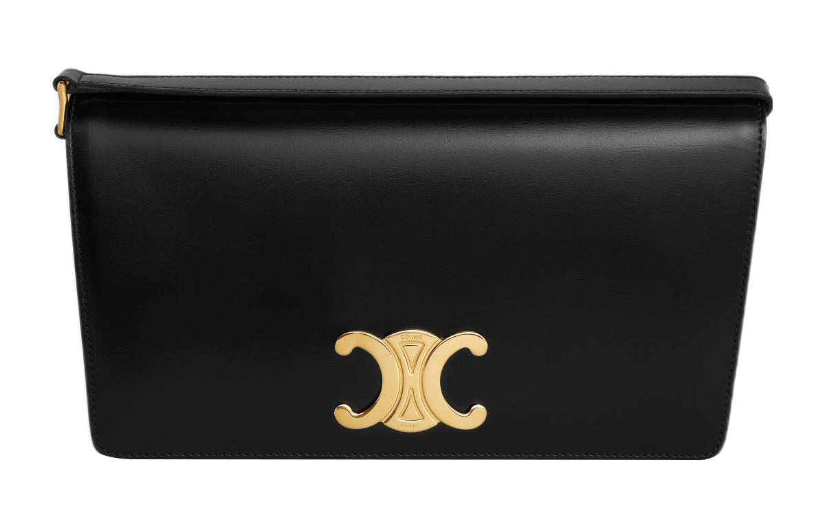 CELINE Блестящая кожаная сумка-конверт из телячьей кожи женская черная с золотом
CELINE Блестящая кожаная сумка-конверт из телячьей кожи женская черная с золотом