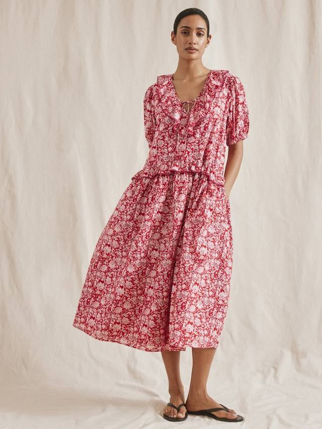 Миди-платье из чистого органического хлопка woodblock Albaray, красный 
Миди-платье из чистого органического хлопка woodblock Albaray, красный