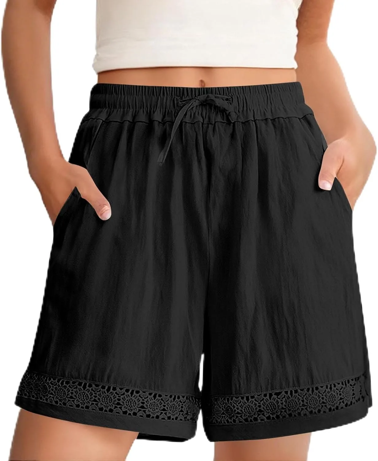 Женские льняные шорты с высокой талией и широкими штанинами
Женские льняные шорты с высокой талией и широкими штанинами