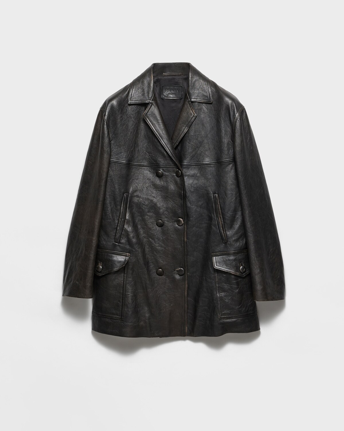 Двубортный жакет-кабан из наппы Prada, черный
Двубортный жакет-кабан из наппы Prada, черный