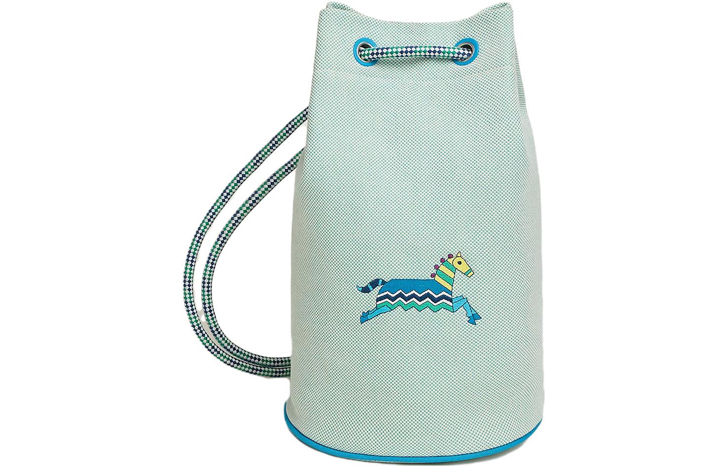 HERMES Эпопея Полиэстер с холстом и хлопковым холстом Сумка Дорожная сумка Пляжная сумка Сумка для хранения Женская синяя