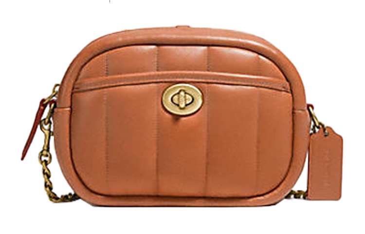 COACH Кожаная сумка для фотоаппарата маленькая квадратная сумка через плечо на плечо небольшой размер женская карамельно-коричневая
