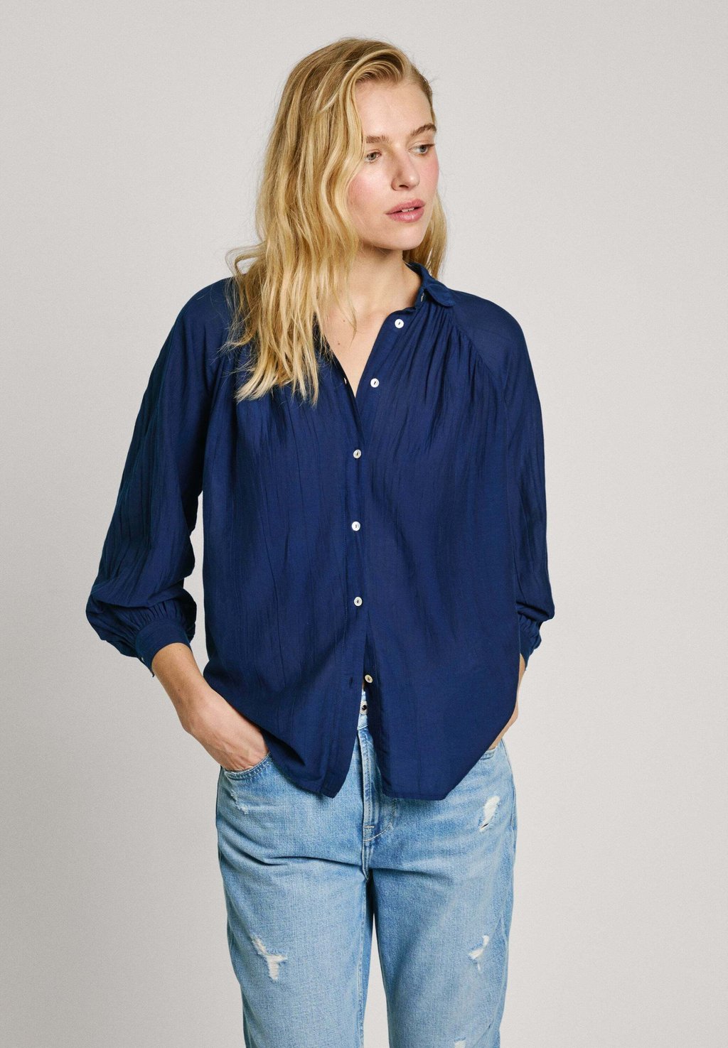 Блузка на пуговицах Pepe Jeans, темно-синий 
Блузка на пуговицах Pepe Jeans, темно-синий