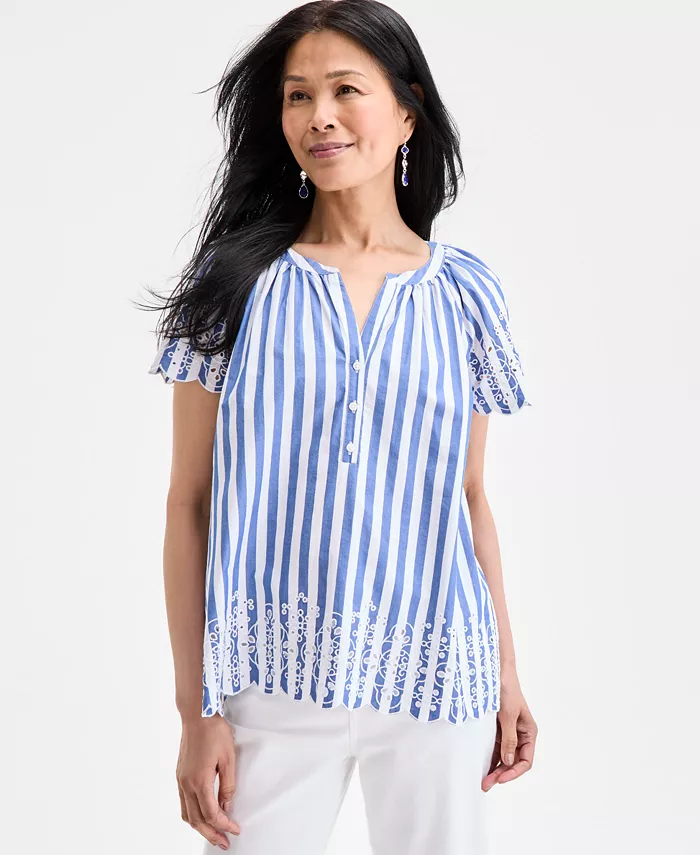 Женская хлопковая блузка с ажурными вставками и рукавами-крылышками Style & Co, синий
Женская хлопковая блузка с ажурными вставками и рукавами-крылышками Style & Co, синий