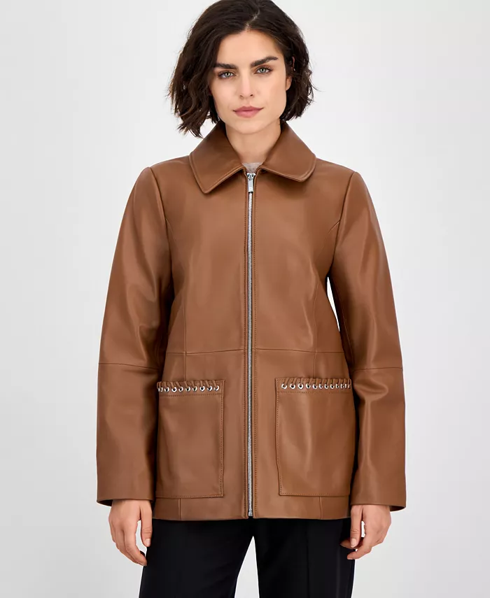 Женская кожаная куртка на молнии спереди Anne Klein, коричневый
Женская кожаная куртка на молнии спереди Anne Klein, коричневый