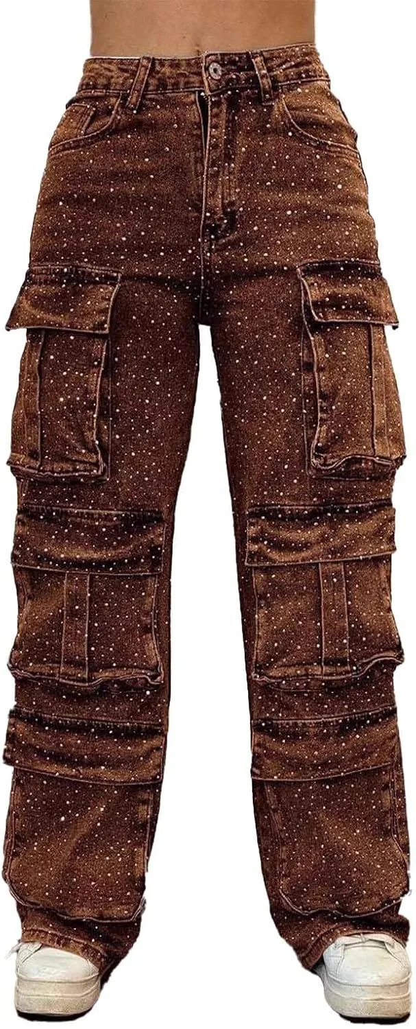 Женские джинсы-карго с принтом в горошек, высокая талия и прямые широкие штанины
Женские джинсы-карго с принтом в горошек, высокая талия и прямые широкие штанины