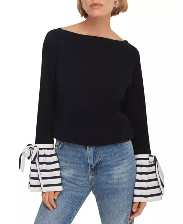 Женский хлопковый свитер с полосатыми манжетами Mint Velvet, синий
Женский хлопковый свитер с полосатыми манжетами Mint Velvet, синий