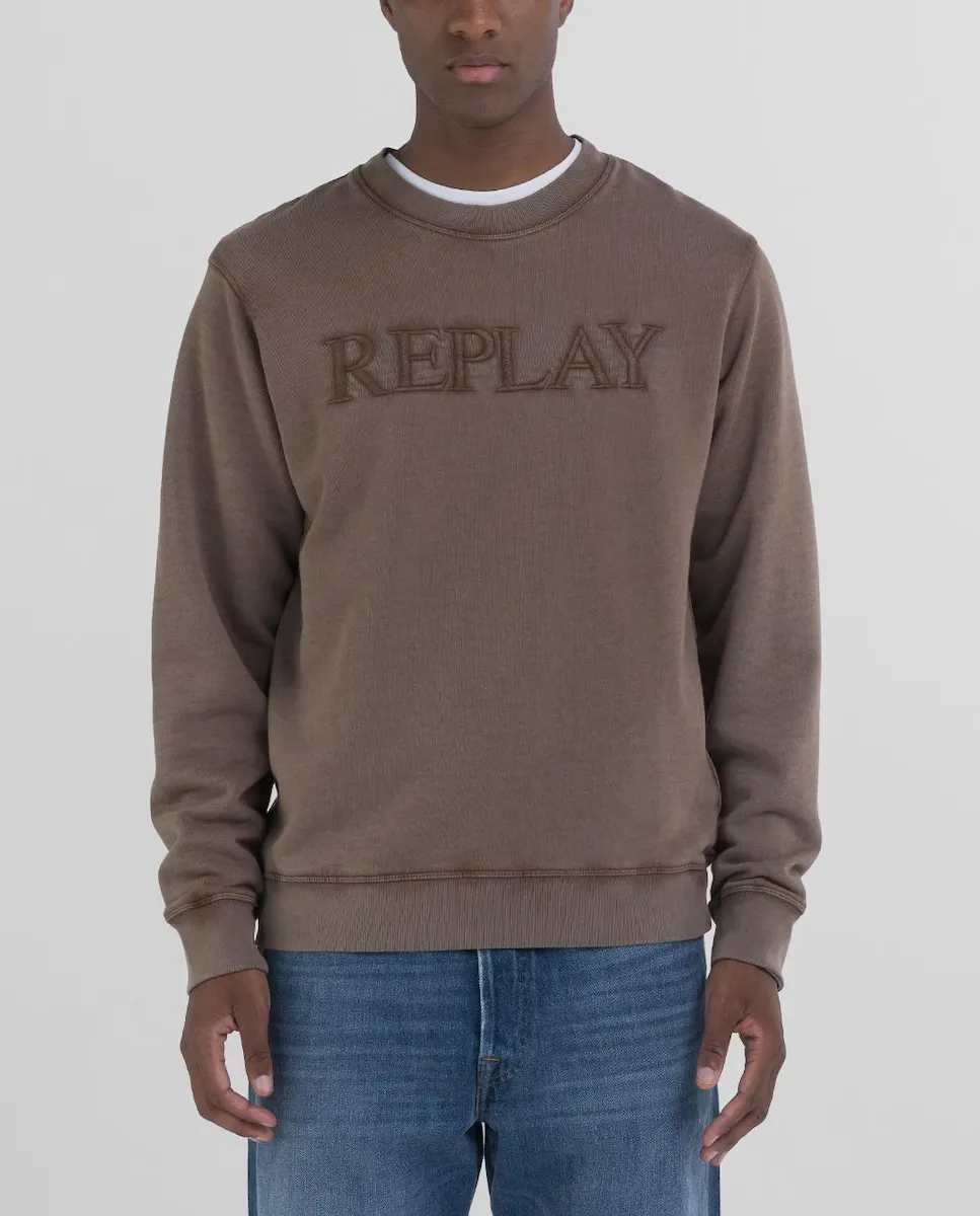 Мужская толстовка с круглым вырезом и надписью Replay, коричневый 
Мужская толстовка с круглым вырезом и надписью Replay, коричневый
