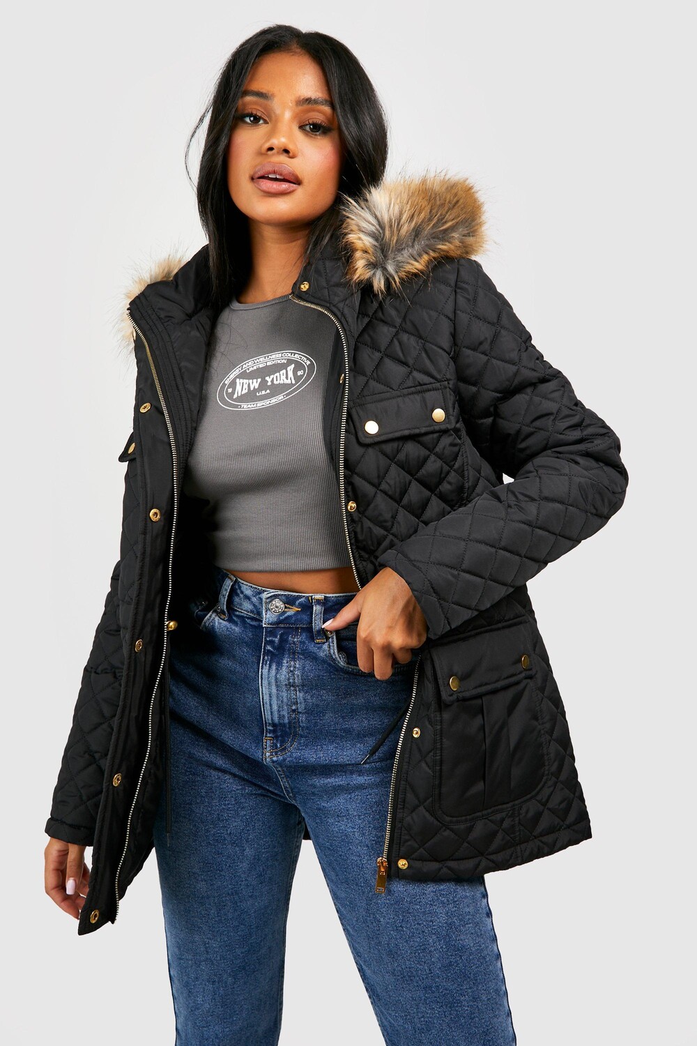 Парка с отделкой искусственного меха Boohoo, черный
Парка с отделкой искусственного меха Boohoo, черный