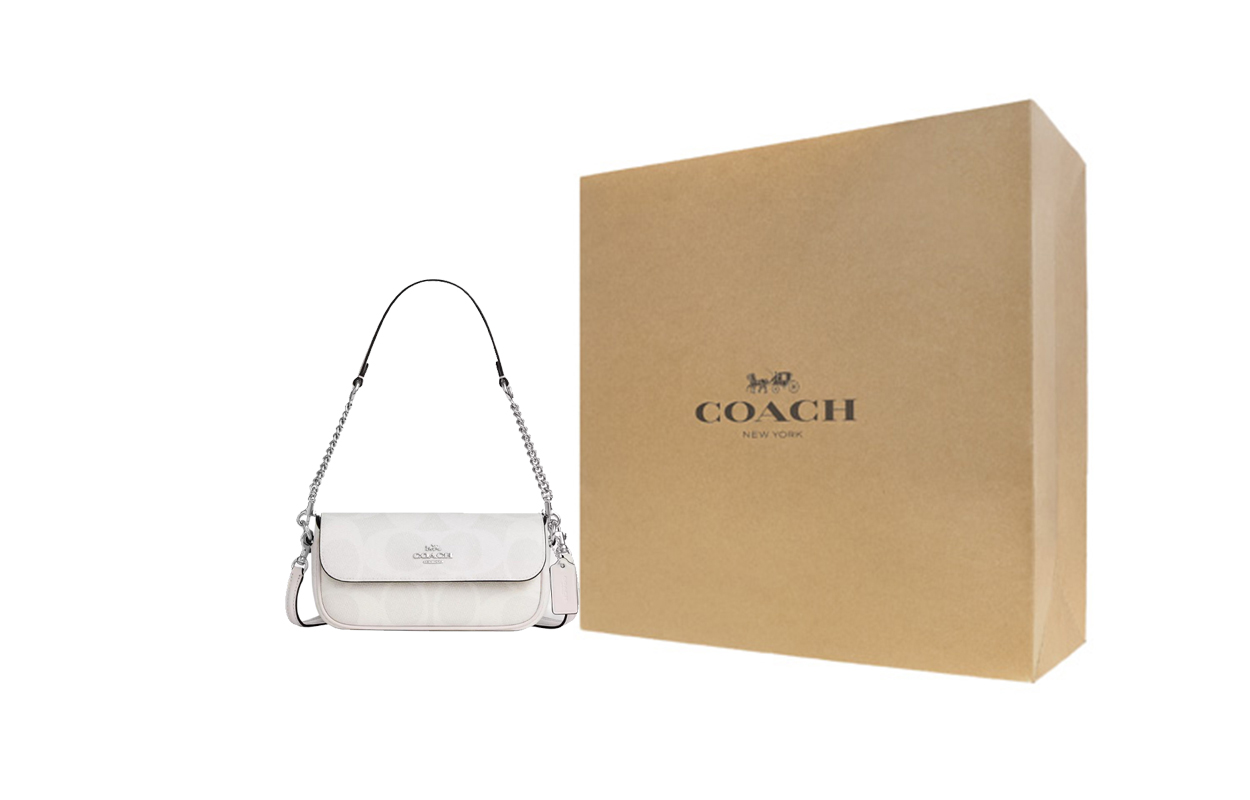 COACH Женская белая сумка через плечо малого размера из лакированного полотна 
COACH Женская белая сумка через плечо малого размера из лакированного полотна