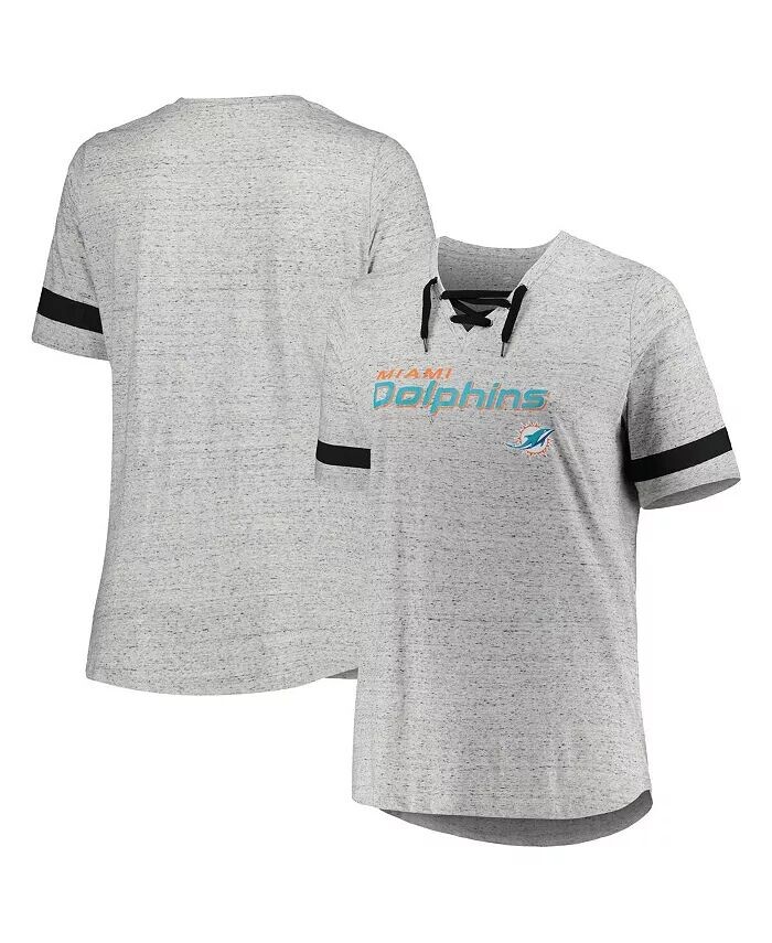 Женская футболка размера плюс с v-образным вырезом на шнуровке Miami Dolphins Heather Grey Profile
Женская футболка размера плюс с v-образным вырезом на шнуровке Miami Dolphins Heather Grey Profile