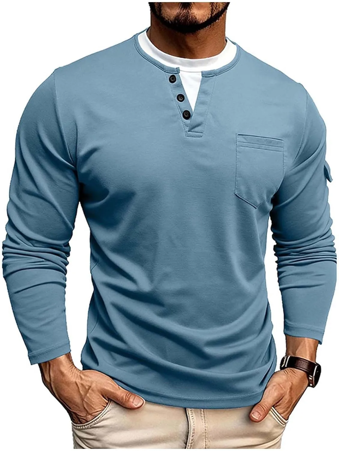 Мужская футболка с карманом, легкая, с длинным рукавом QUNPIU
Мужская футболка с карманом, легкая, с длинным рукавом QUNPIU