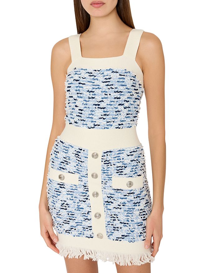 Мини-платье из текстурированного твида с бахромой MILLY, синий
Мини-платье из текстурированного твида с бахромой MILLY, синий